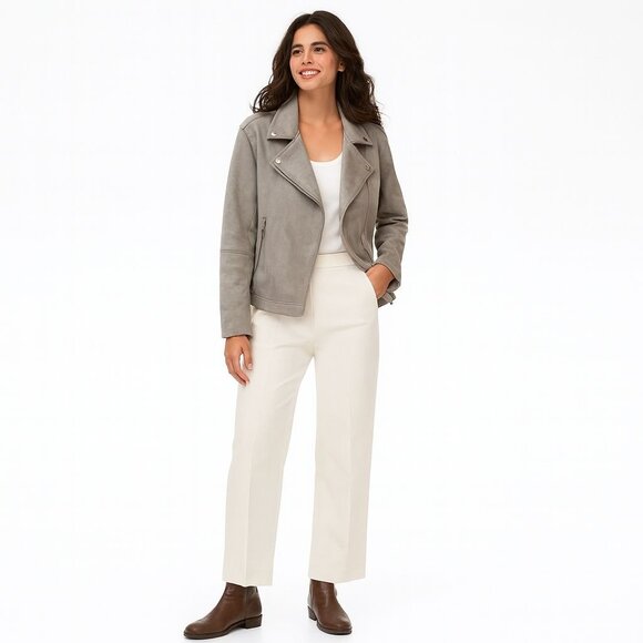 ZARA Gray Large Faux Suede Biker Jacket - Picture 1 of 16